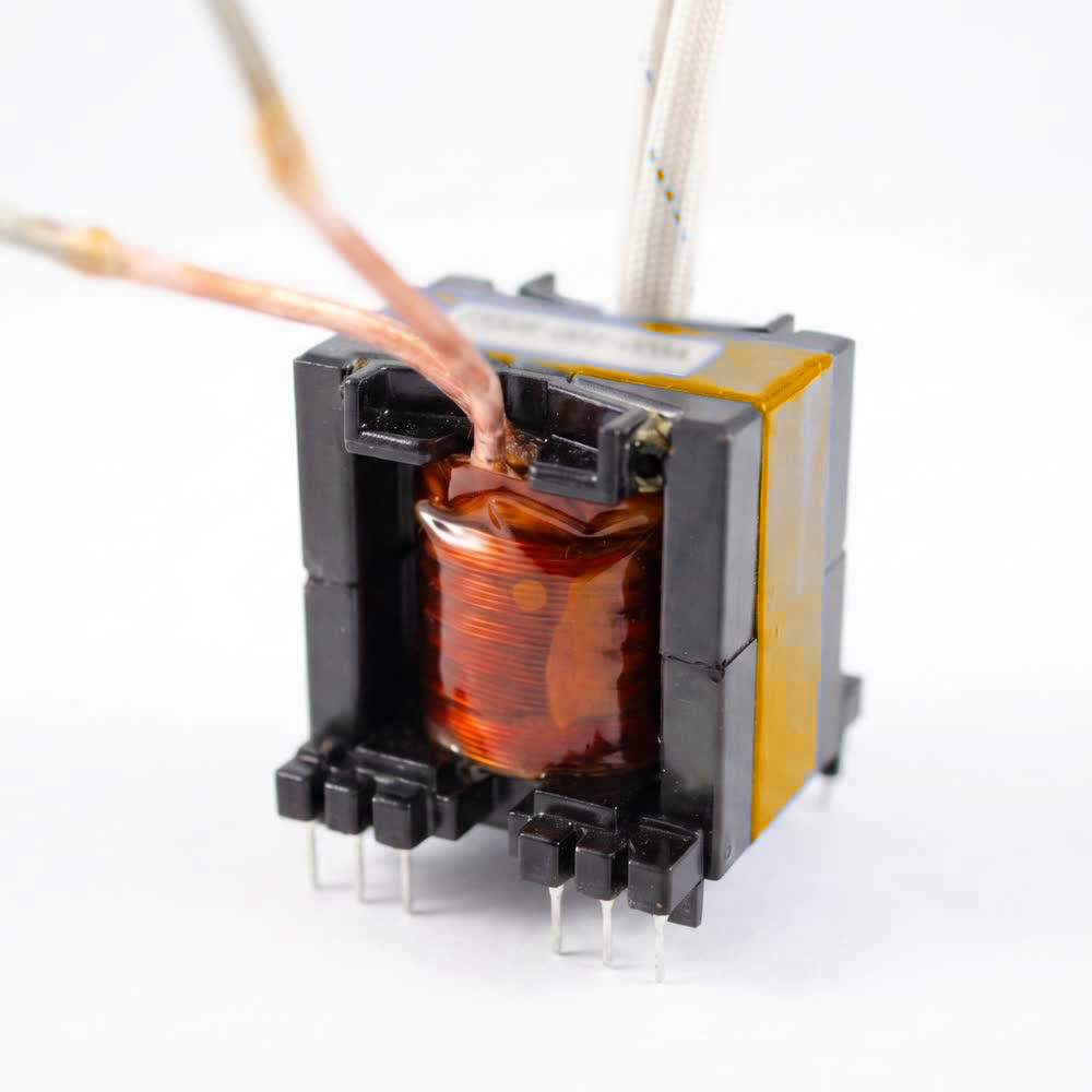 A board mount transformer with litz wire brought out to flying leads